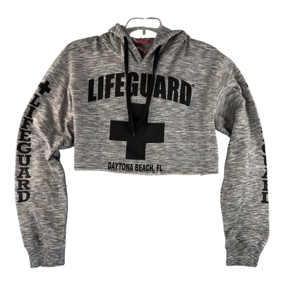 Lifeguard Cropped Hoodie Size Small Gray Daytona Beach Vacation Coastal Womens